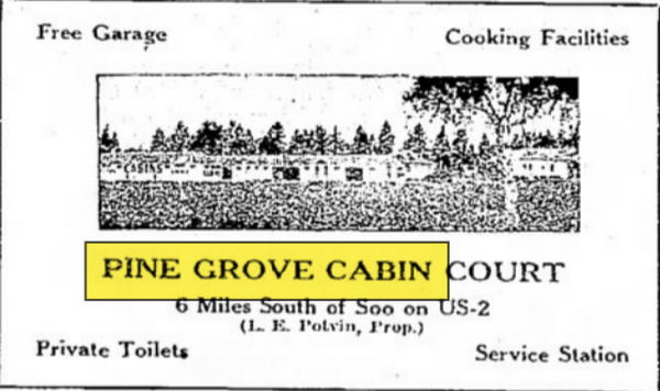 Browns Pine Grove Cabins - Jul 1939 Ad (newer photo)